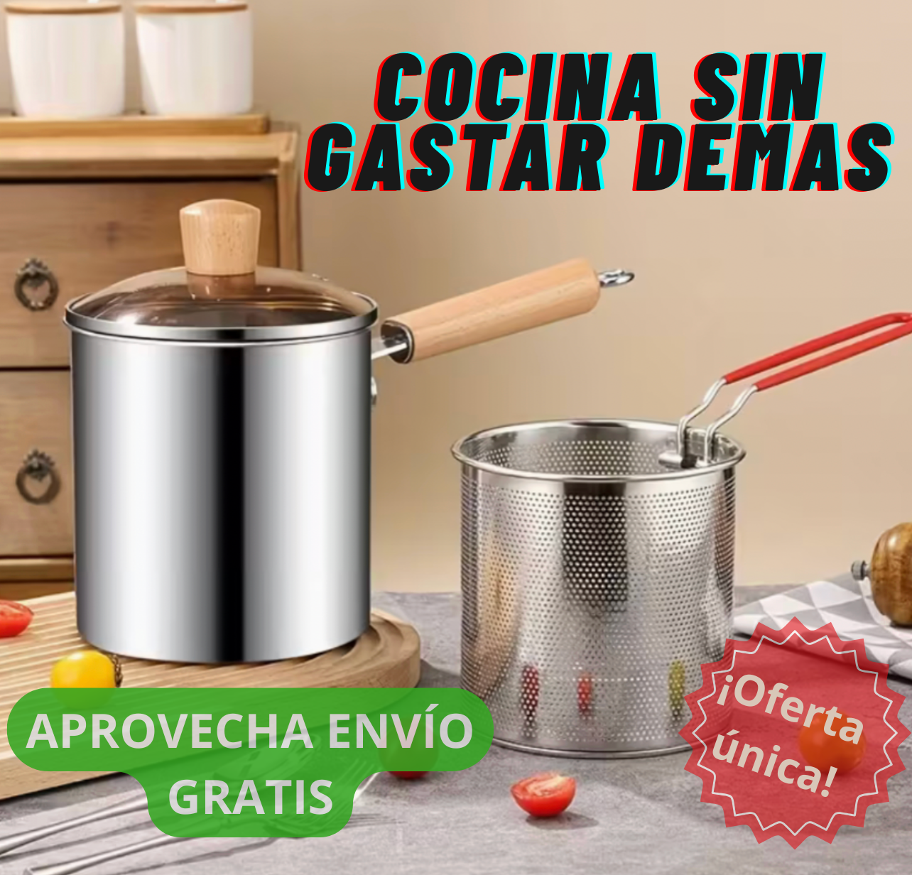 Olla Filtro Multiusos ChefPro – Fríe, Cuela y Reutiliza tu Aceite Fácilmente